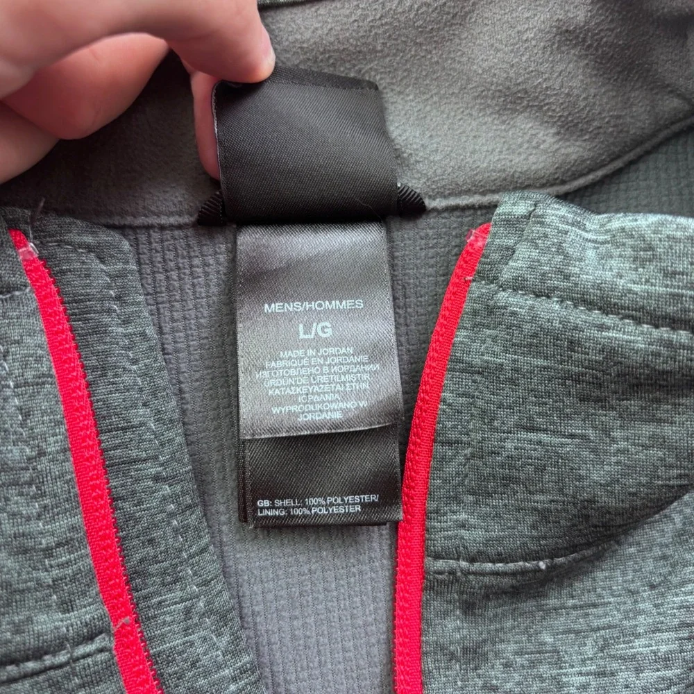 The North Face Mens Full Zip Fleece Jacket Green Red Logo Mock Neck Large